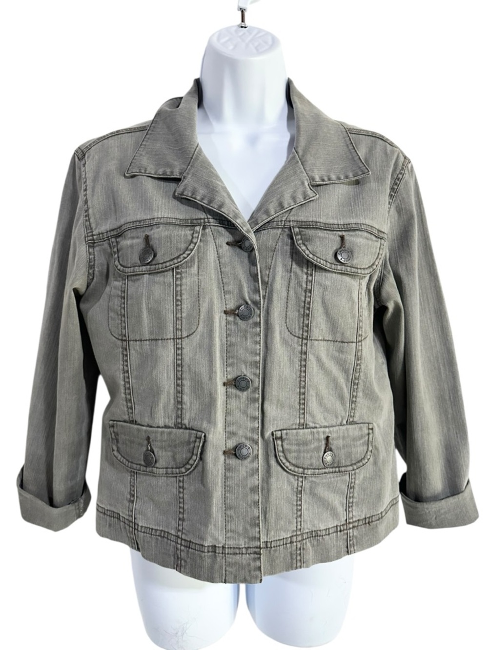 Chico's Washed Gray Denim Jacket Chico's Size 0/US Size Small